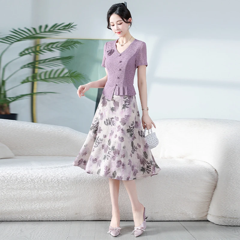 假两件新中式国风旗袍纱料连衣裙女夏季2025新款高端大气妈妈裙子