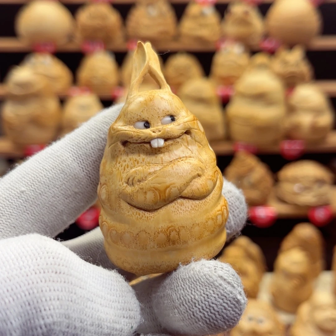 竹?****竹根雕兔子手把件