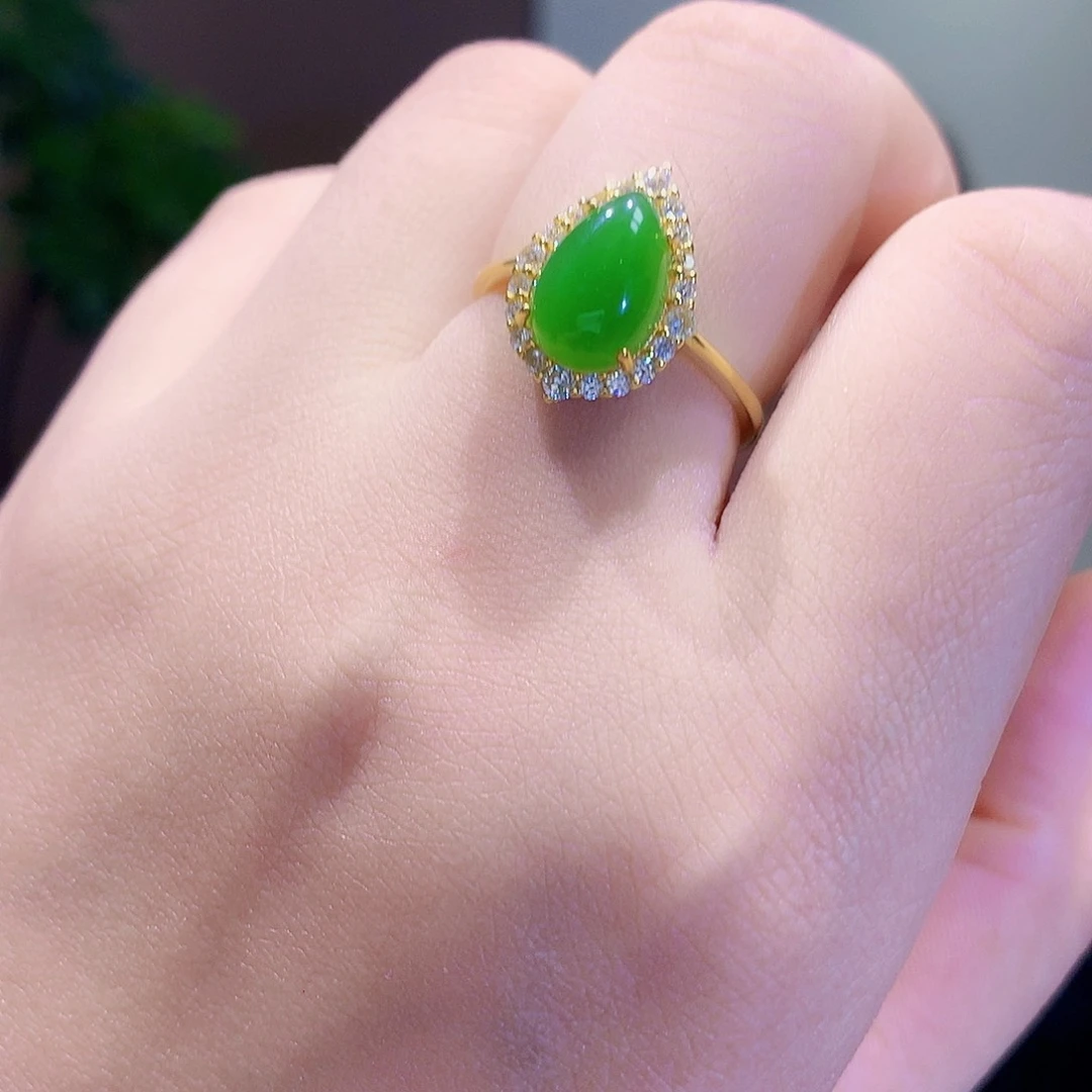 和田玉（碧玉）戒指银S925镀金镶嵌