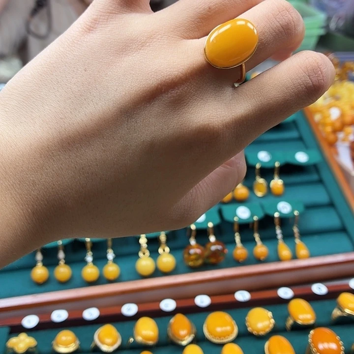 琥珀银S925镶嵌戒指