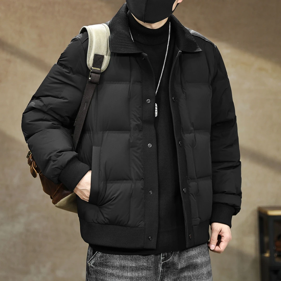 高端美式复古轻薄款羽绒服男冬季防寒保暖休闲翻领90鸭绒夹克外套