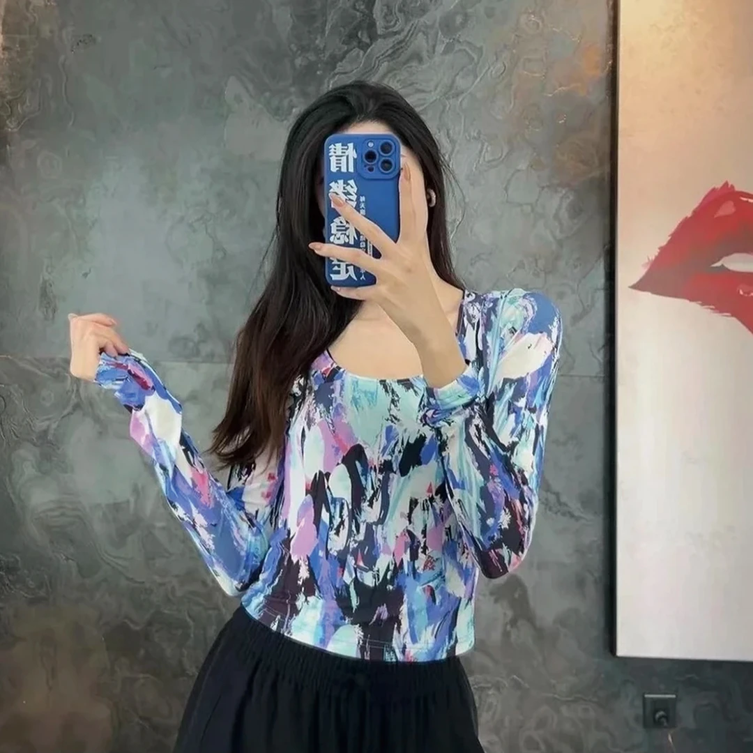 AMASS/阿玛施夏季清凉打底纱衣显瘦大U领印花修身长袖T恤5300927