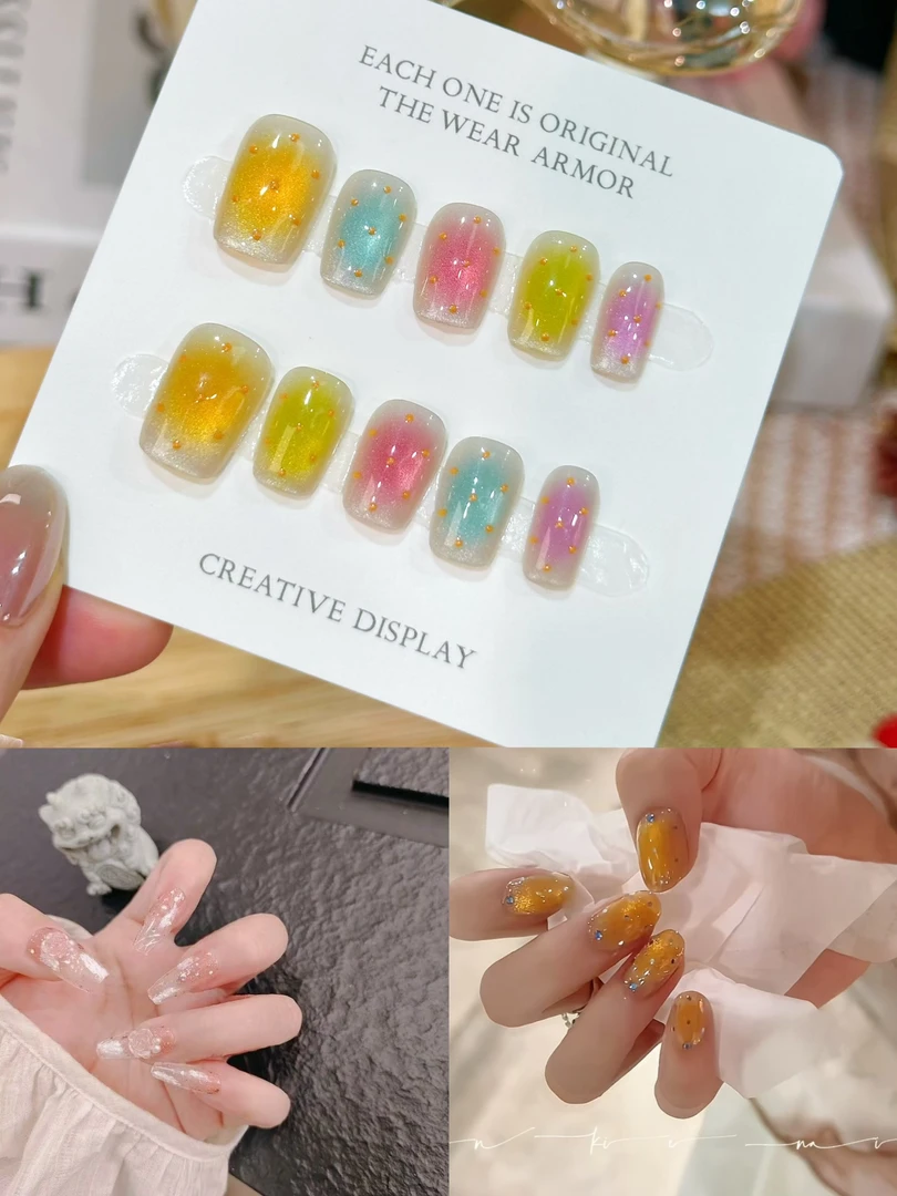 【A开头纯手工穿戴甲】纯手工穿戴甲10片夏季穿戴甲 默认微瑕