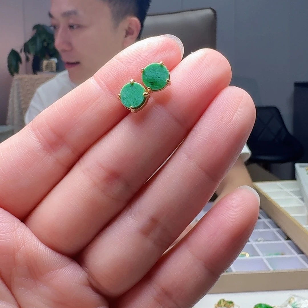 翡翠银S925镶嵌耳饰天然