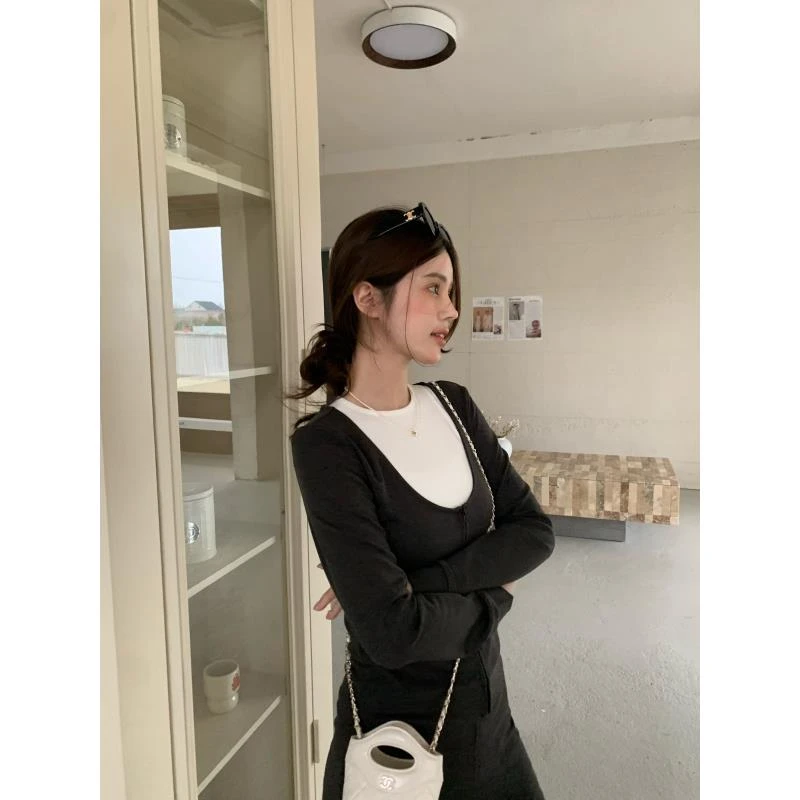 【花花】新宠私服~韩系条纹短款外套白色背心显瘦拖地长裤三件套