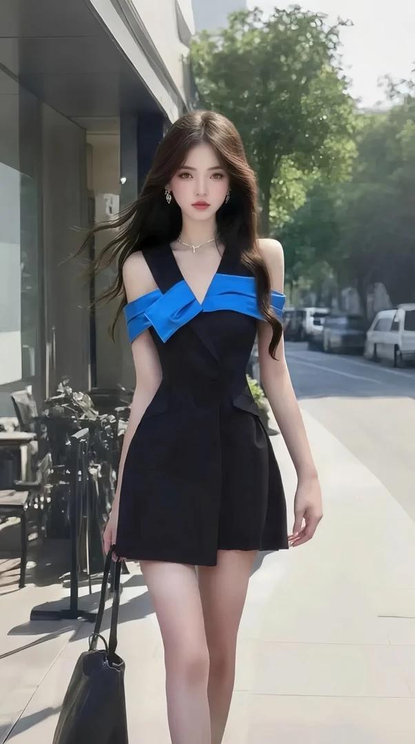 显白V领气质辣妹吊带连衣裙新款夏季短款显瘦收腰时尚小众设计感