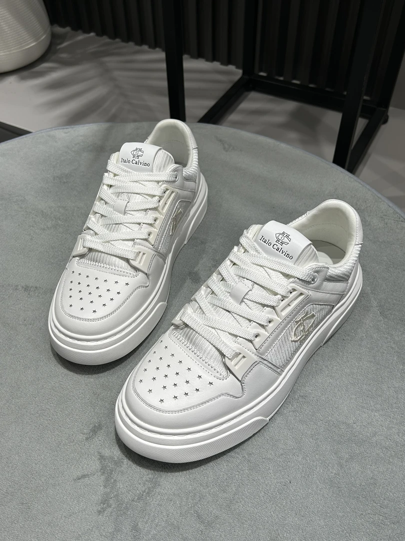 意卡维诺ItaloCalvino新款男士真皮小白鞋时尚透气舒适休闲板鞋