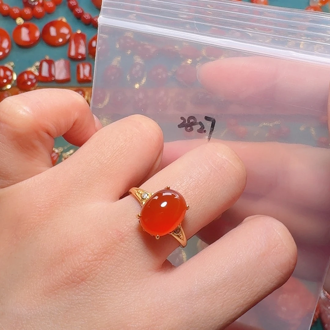 南红玛瑙银S925镶嵌戒指