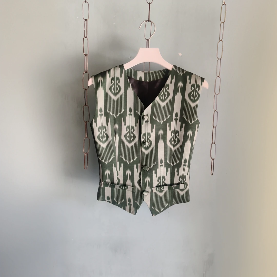 无袖植物花卉系带免烫女装中长款薄款套装洋气马夹