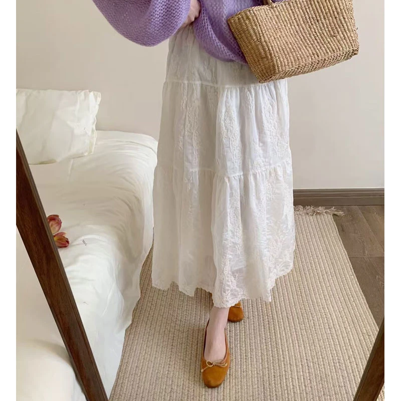 【夏央家】2025春夏季新款蕾丝拼接半身裙松紧腰气质长裙女#2502