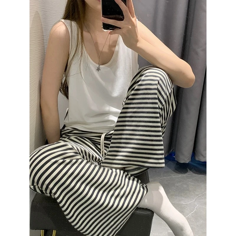 新款微透休闲风慵懒风轻职风背心休闲宽松白色无袖背心