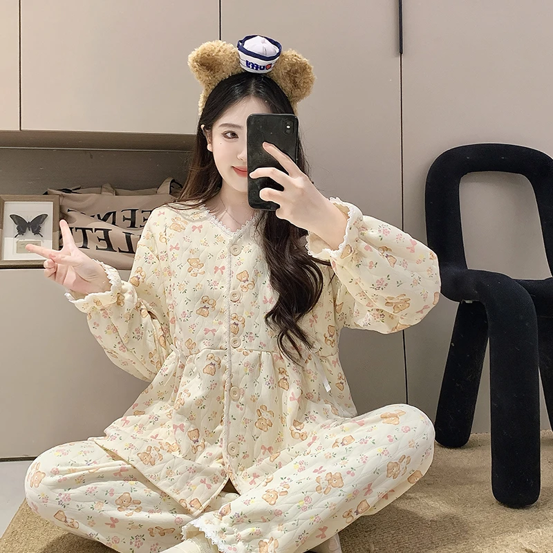 空气棉月子服11-12月份秋冬季纯棉产妇产后加厚孕妇睡衣哺乳喂奶