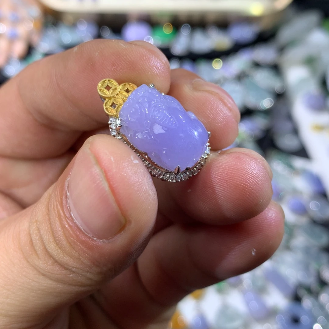 翡翠18K金镶嵌吊坠(不含链)