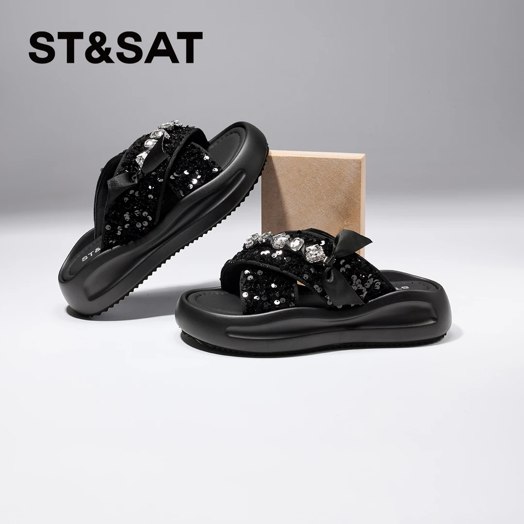 星期六水钻凉拖鞋女款2025夏天新款潮流百搭女鞋子女士外出沙滩鞋