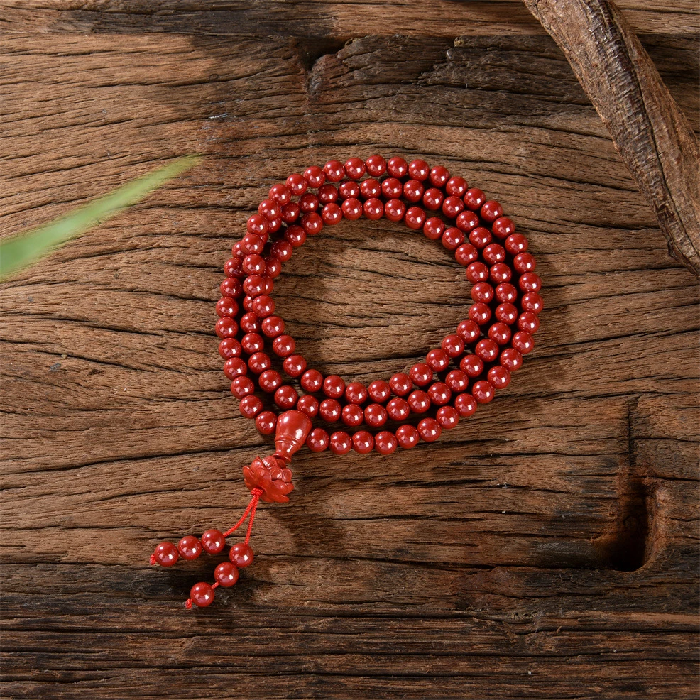 含辰砂工艺品（桃）金秋月系列~时尚简约多圈莲花吊坠款手链