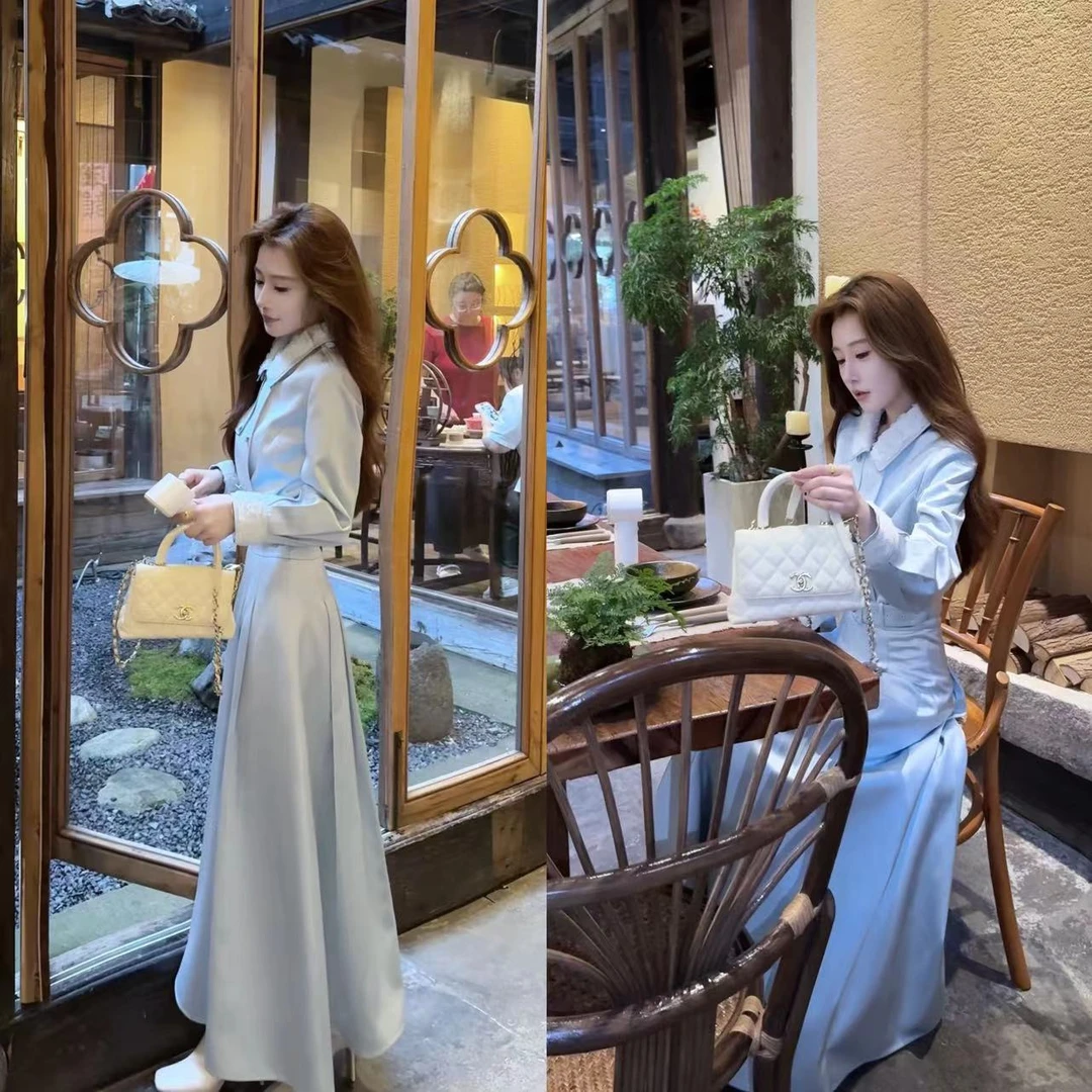 【婷婷】《许我耀眼》天丝浅蓝缎面套装（轻奢氛围版） TT2SQTH2275