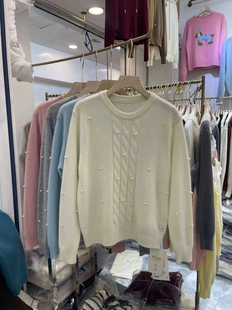 圆领钉珠高级感麻花毛衣2755