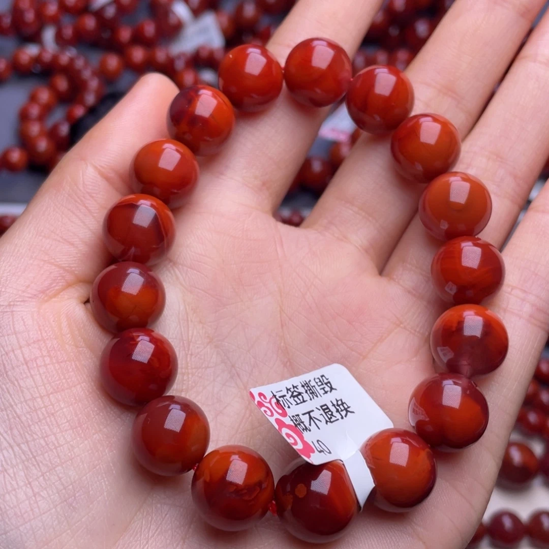 南红玛瑙未镶嵌其他12mm精品瓦西牛血红双色圆珠手串