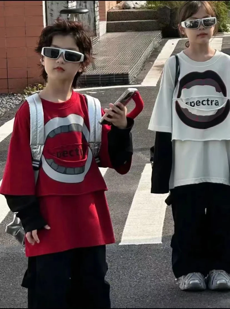 兄妹款~2025春装新款男女童宽松上衣打底衫韩版套头洋气卫衣6886