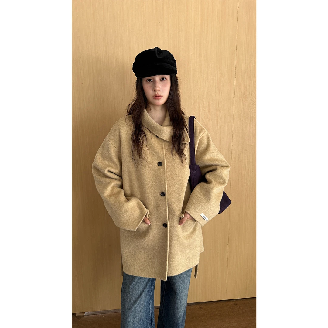 L-892#FU#[半岛黄昏]洋气别致翻领中长款(100%羊毛)双面大衣(福利