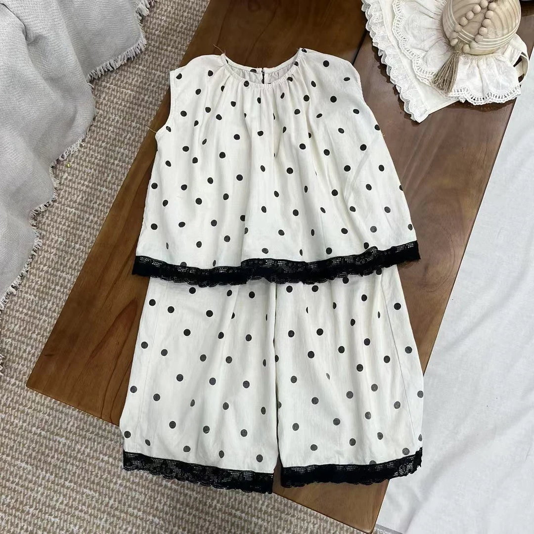 〖姐姐家〗2025夏装波点娃娃衫+波点阔腿裤套装j026 26780 26910