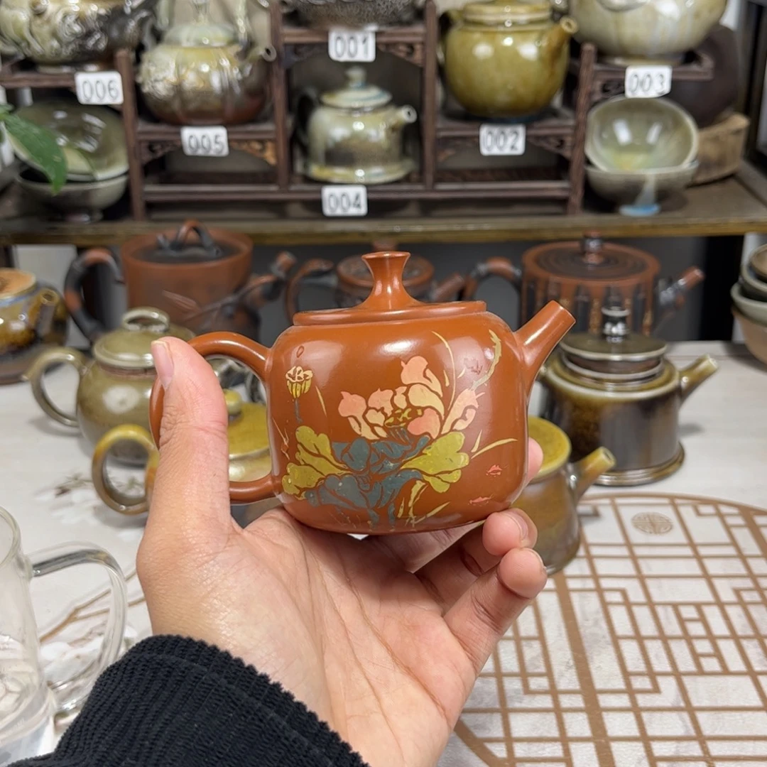 180cc复烧彩填苹果壶，建水紫陶全手工制作