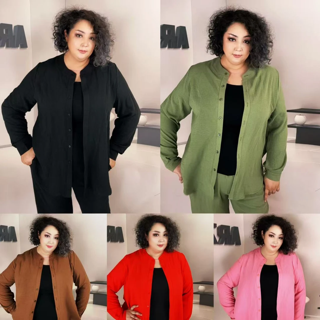 麻料衬衫阔腿裤洋气两件套又酷又飒宽松休闲时尚两件套春夏中长款