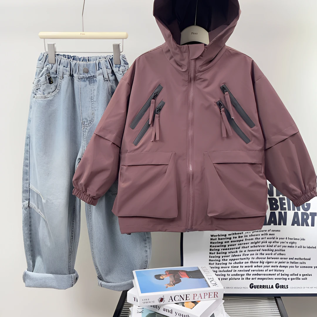 JDD8500儿童三防冲锋衣连帽工装大口袋外套休闲韩版男童中大童