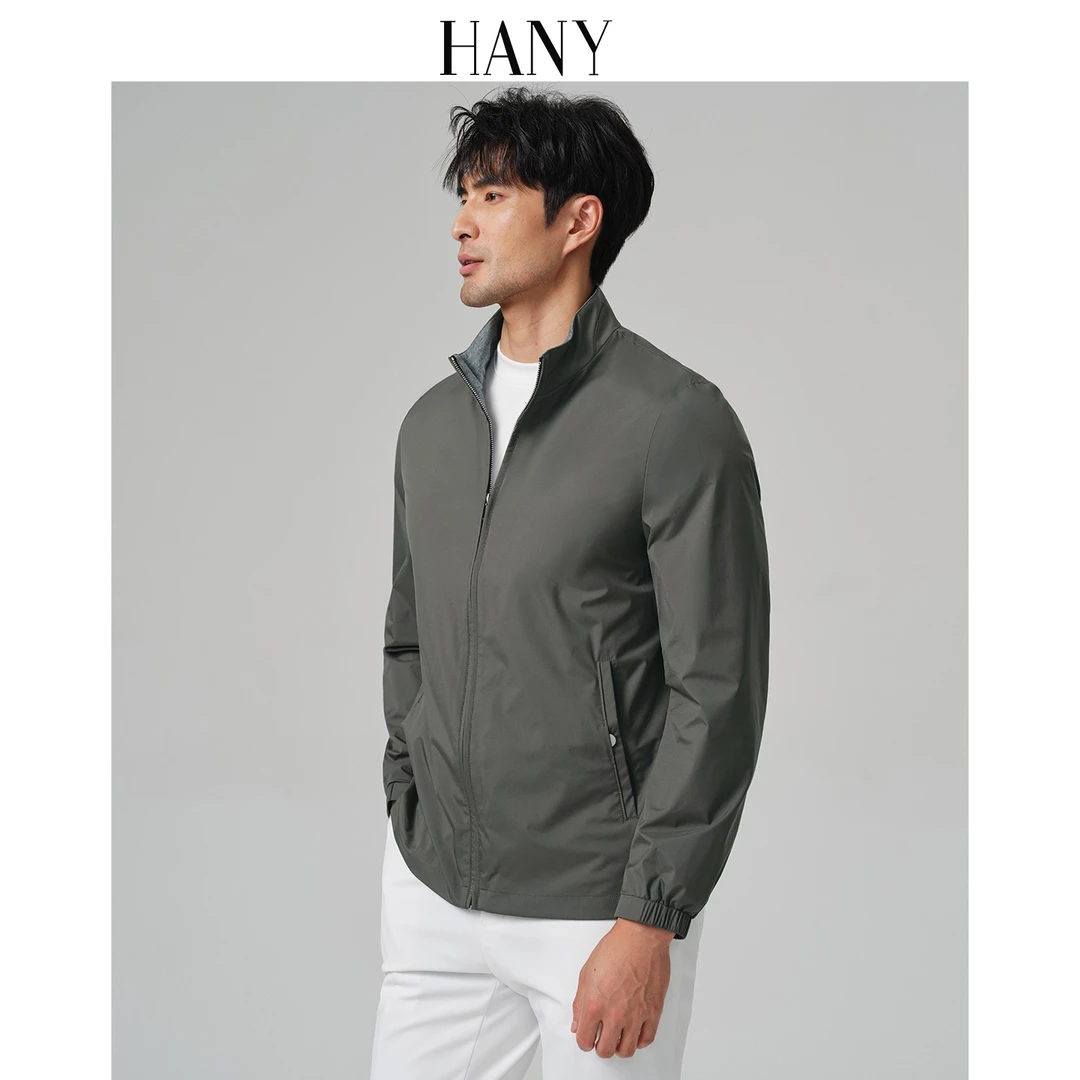 HANY【高品质】弹力夹克男立领2025新款商务灰绿高级休闲外套秋季