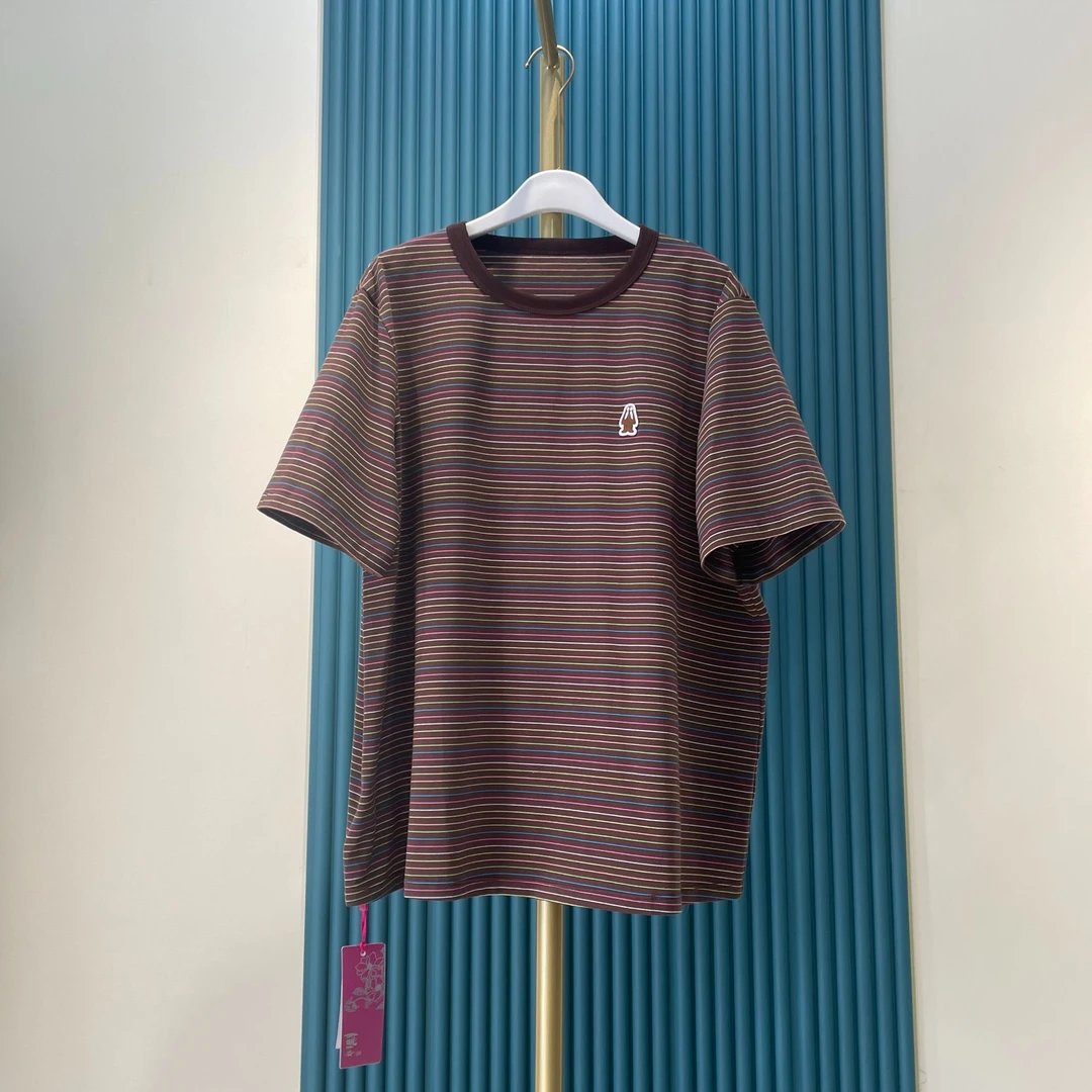 胖人坊/2025夏季新款大码女装时尚休闲圆领彩色条纹T恤  4659