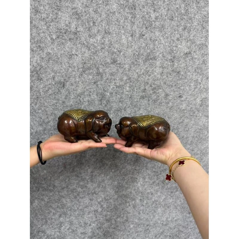 【孤品捡漏】铜对猪摆件