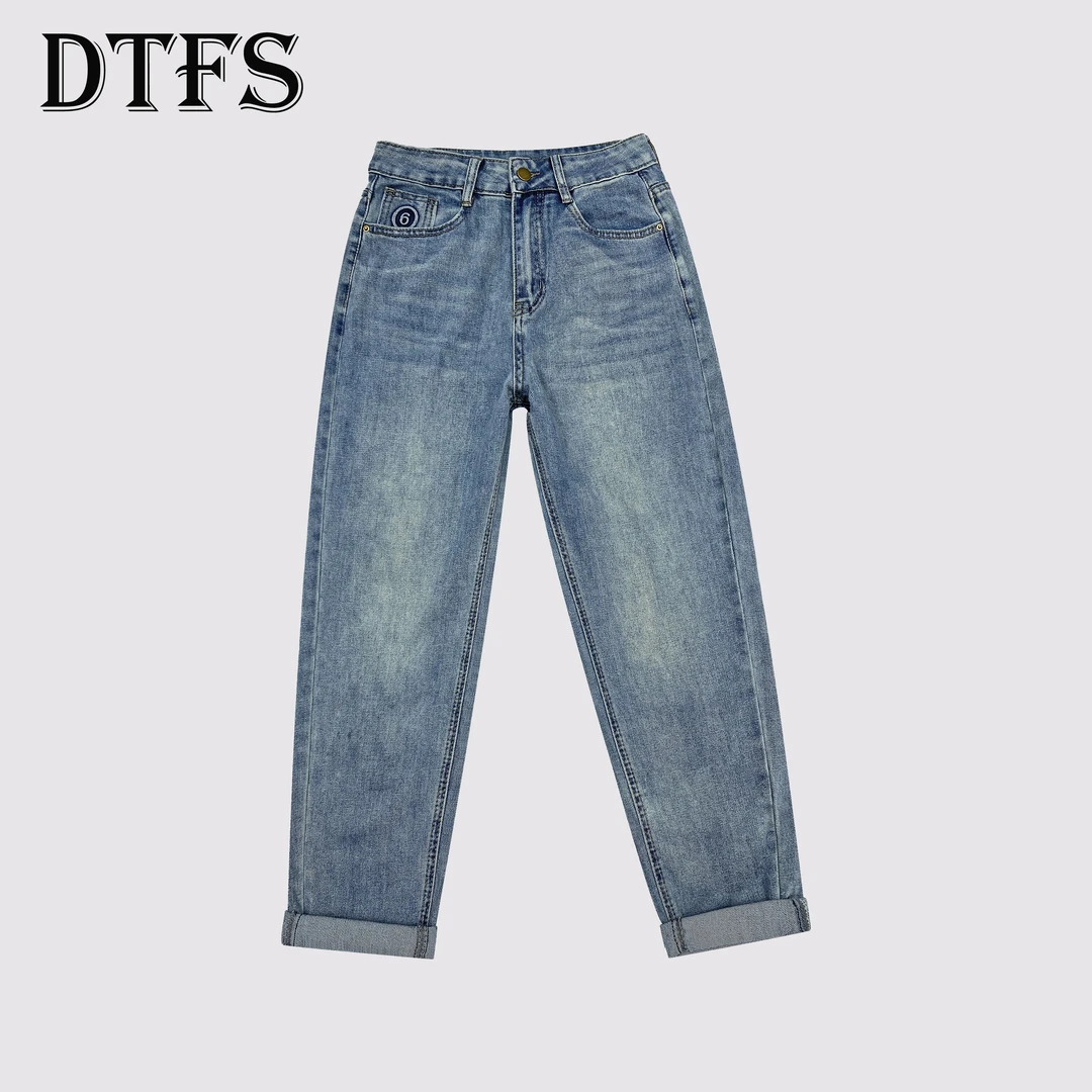 2025春新款宽松高腰哈伦裤牛仔裤女潮流显瘦百搭水洗牛仔裤83381