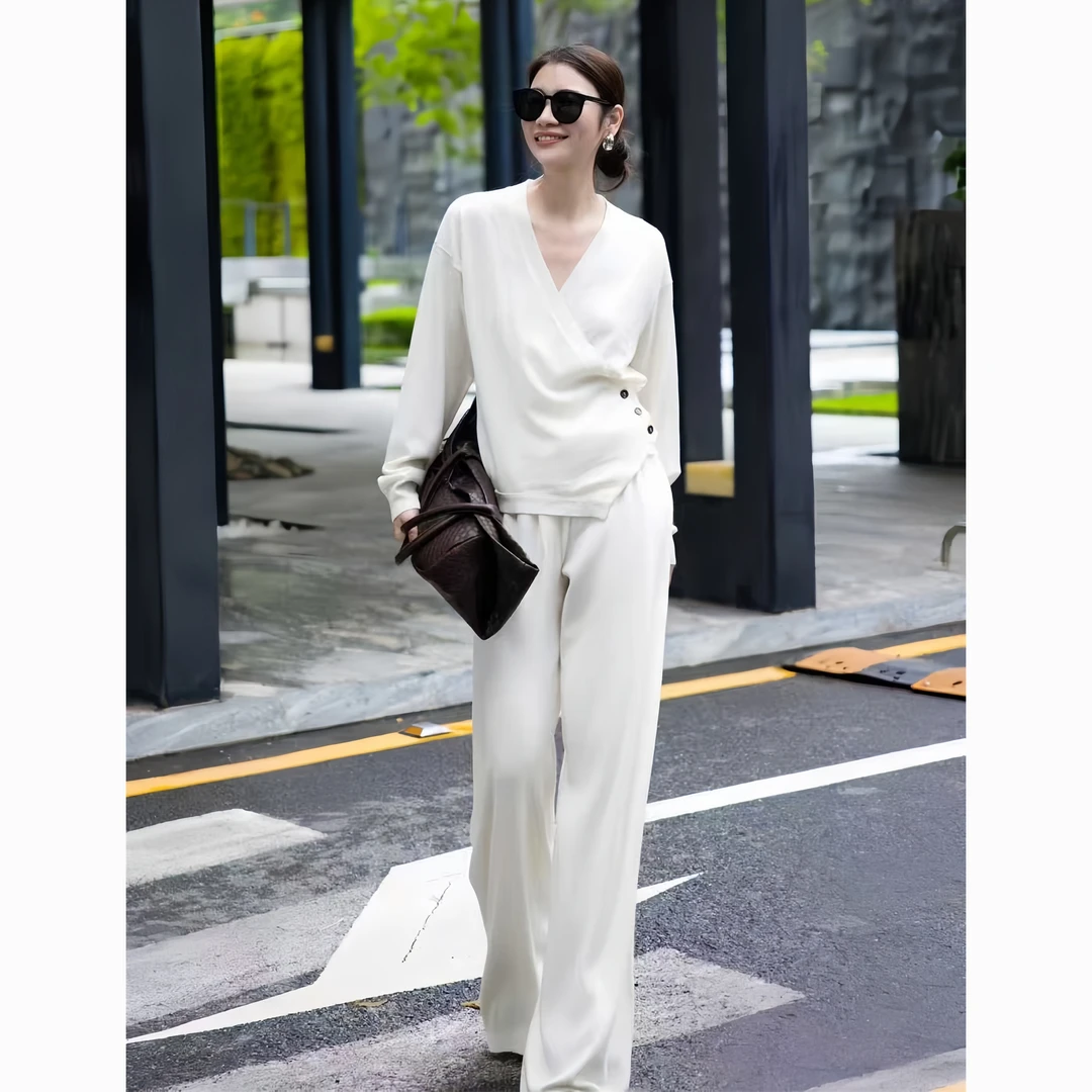 ZEROYK时尚套装2025秋季新款设计感不规则斜扣衬衣长裤休闲两件套