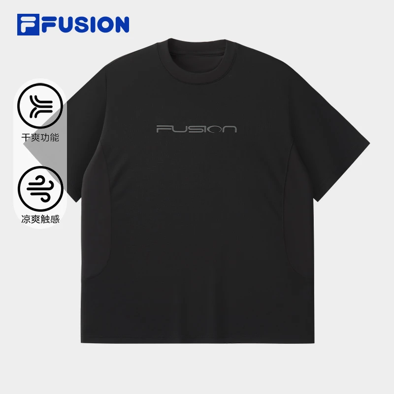 FILA FUSION斐乐潮牌男子针织短袖衫2025夏季新款休闲凉感干爽T恤