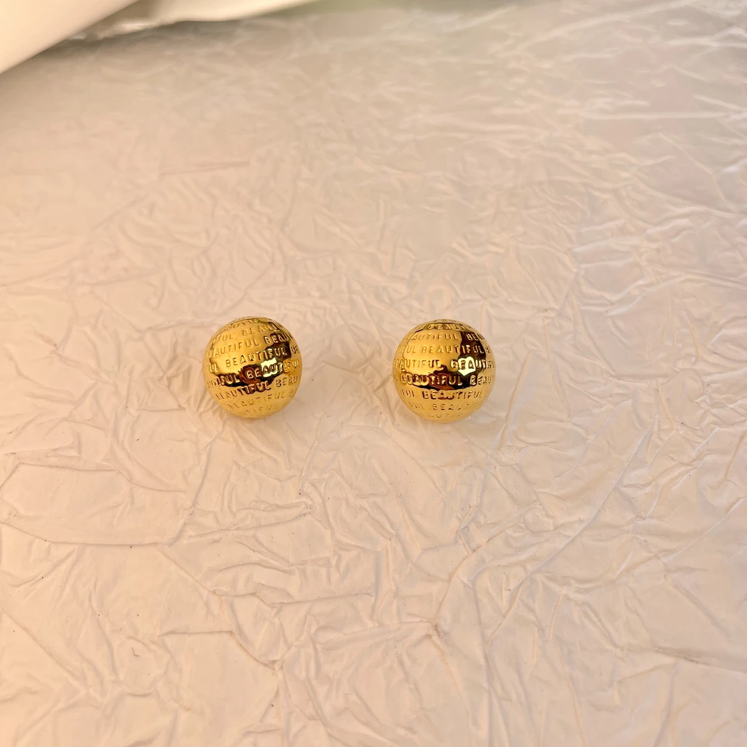 足金999黄金5D无氰字母球球百搭时尚耳钉