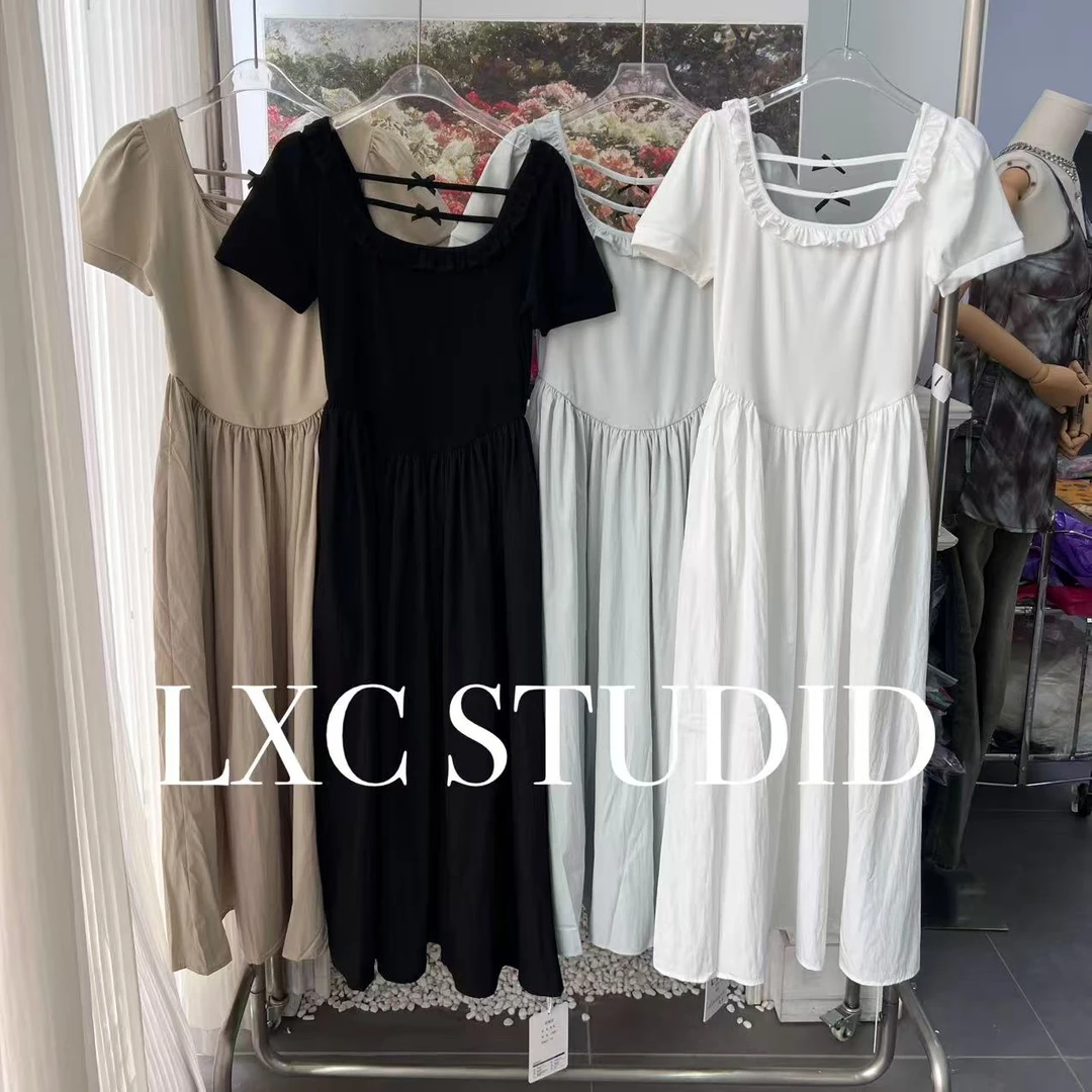 YA-心动降临·方领蝴蝶结拼接裙摆泡泡袖连衣裙【2520】