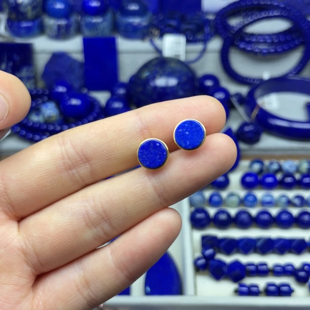 青金石银S925镶嵌耳钉