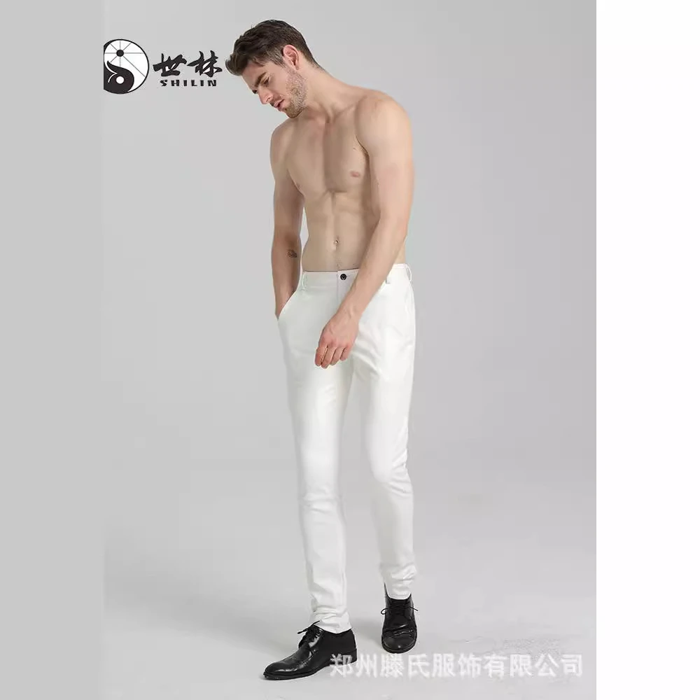 2025跨境防水春秋新款机车皮裤男士大码舞蹈紧身摩托车薄款大码PU