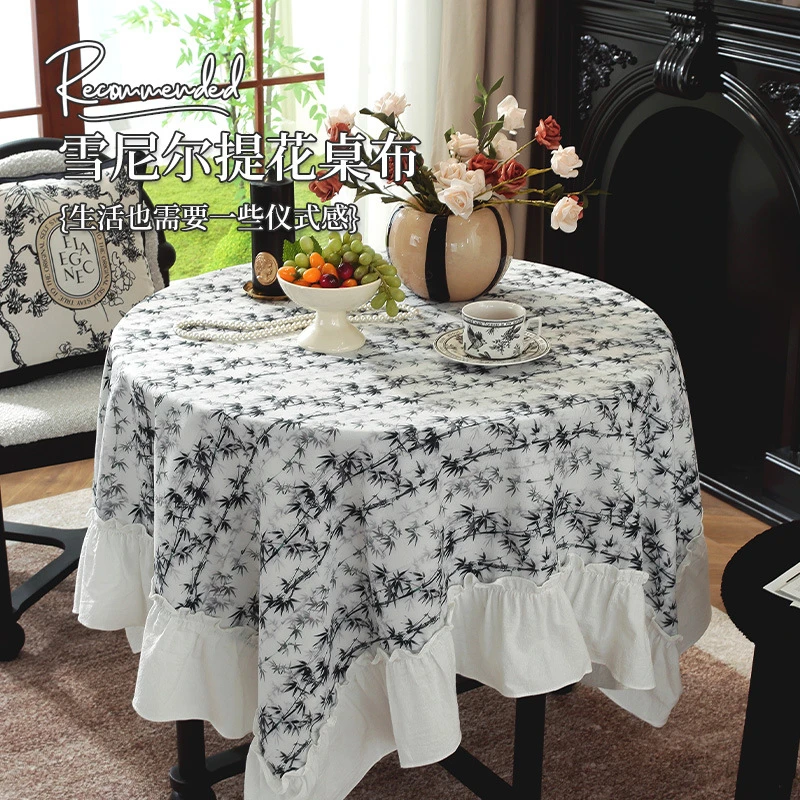 美式圆桌桌布防水防油防烫免洗圆形餐桌布轻奢高级感客厅茶几台布