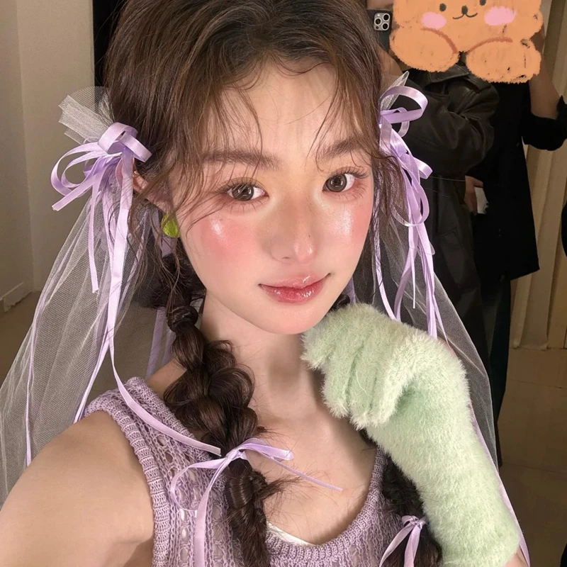 水舞B2975时尚造型ins风网红仙女紫色甜美蝴蝶结边夹元气少女配饰