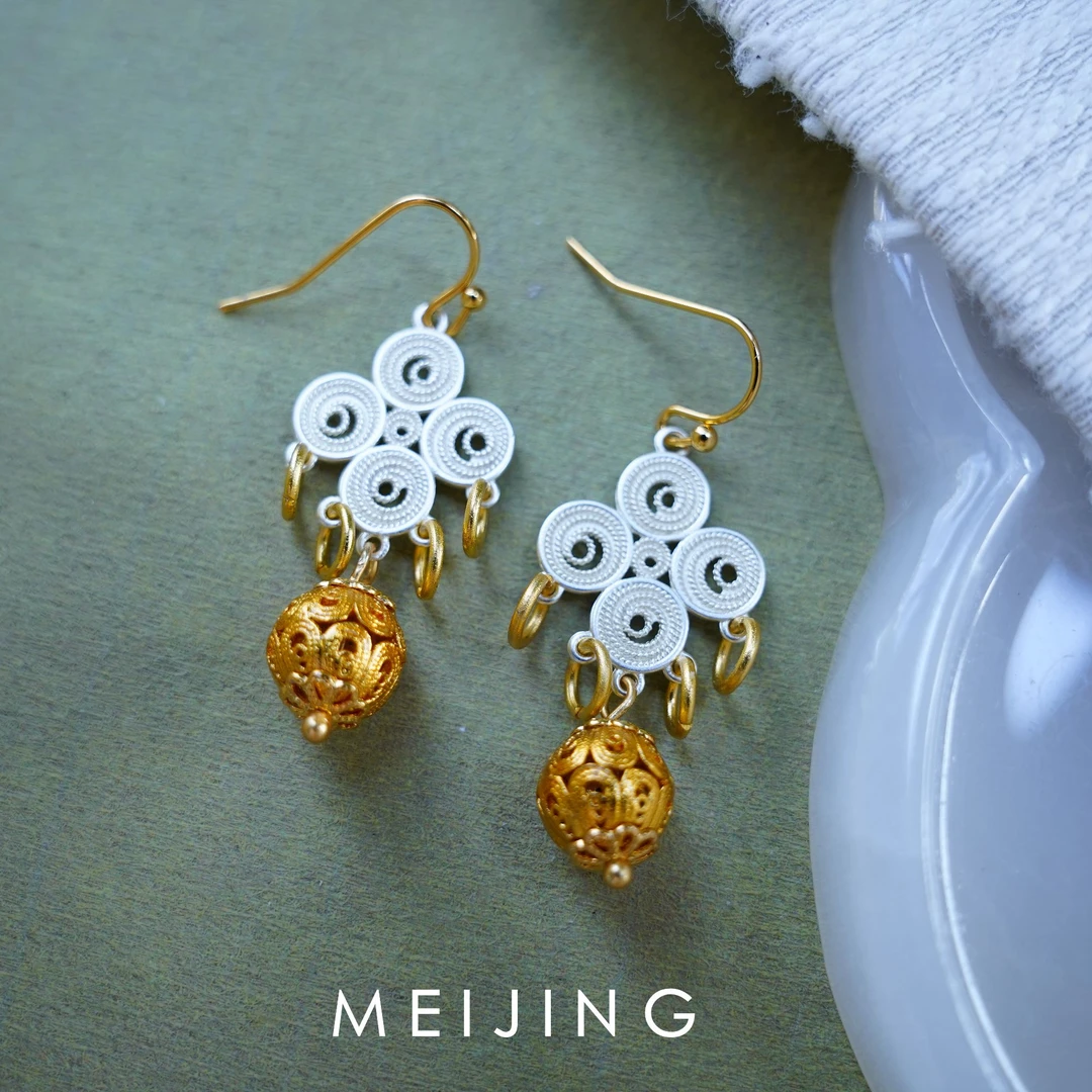 黄铜耳饰 【锦绣玲珑】法式小众时尚设计师款气质欧美耳饰