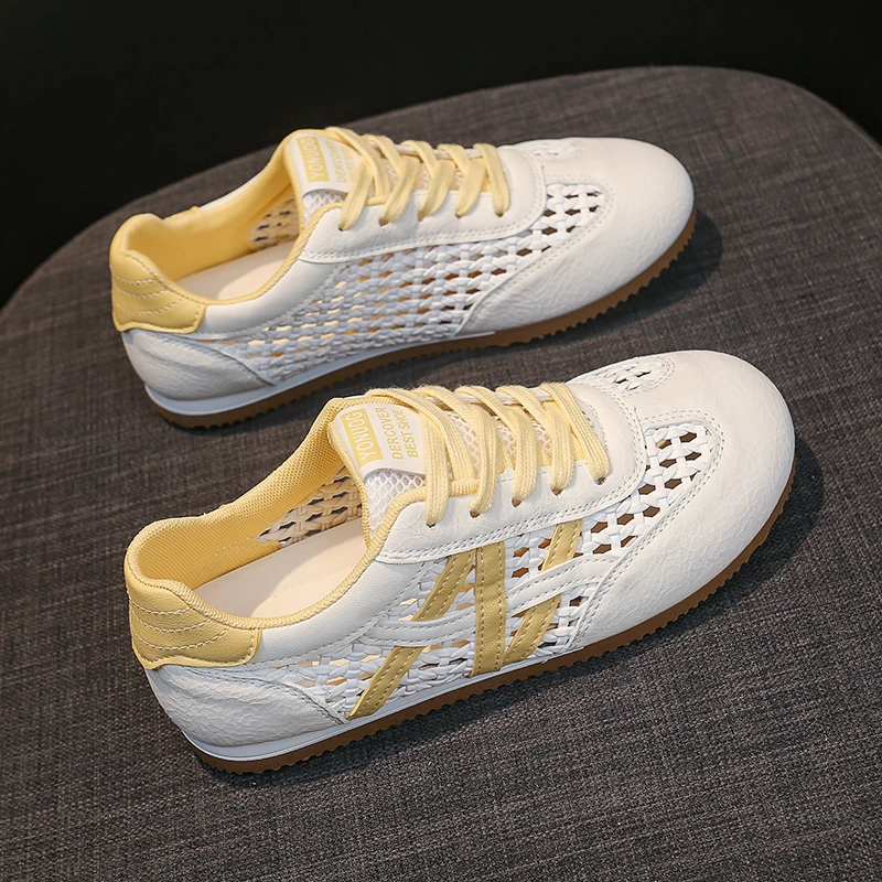 爆款镂空德训鞋女2025年夏季新款百搭平底休闲学生网面运动小白鞋