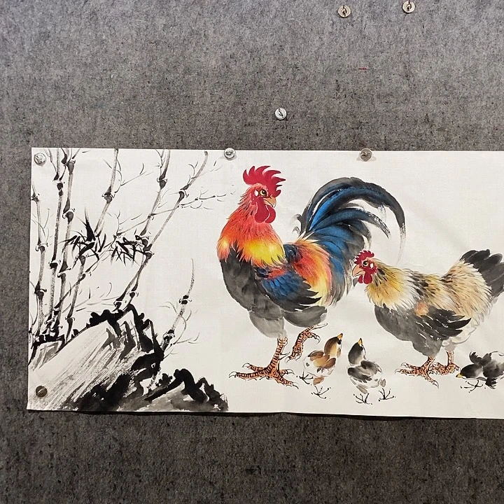 闲***拾国画四尺整张138:69五鸡图
