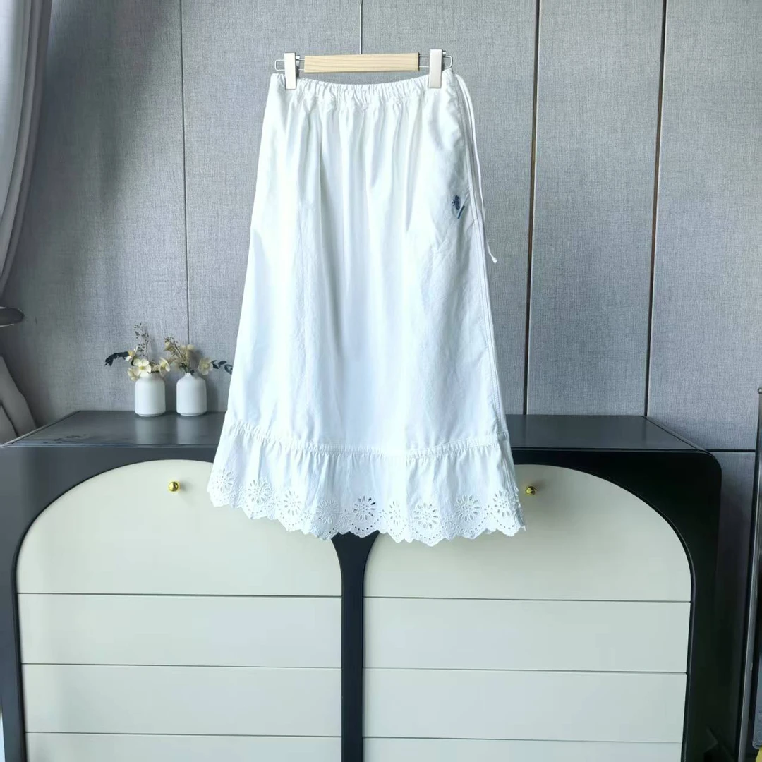 木子家I     25077【海马花边裙】抽绳宽松刺绣拼接半裙