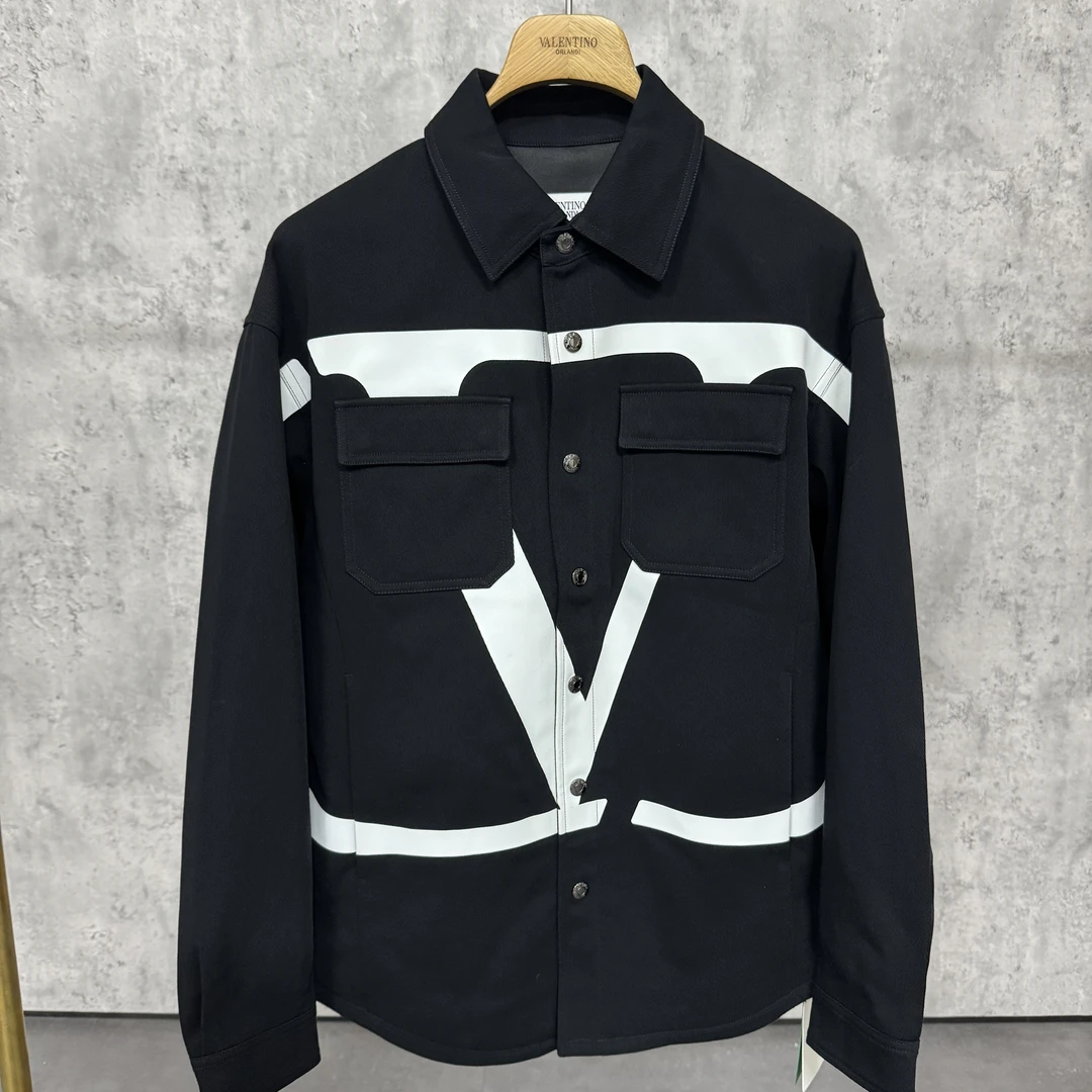 Valentino orlandi男士春秋B版时尚百搭潮流撞色印花牛仔夹克外套