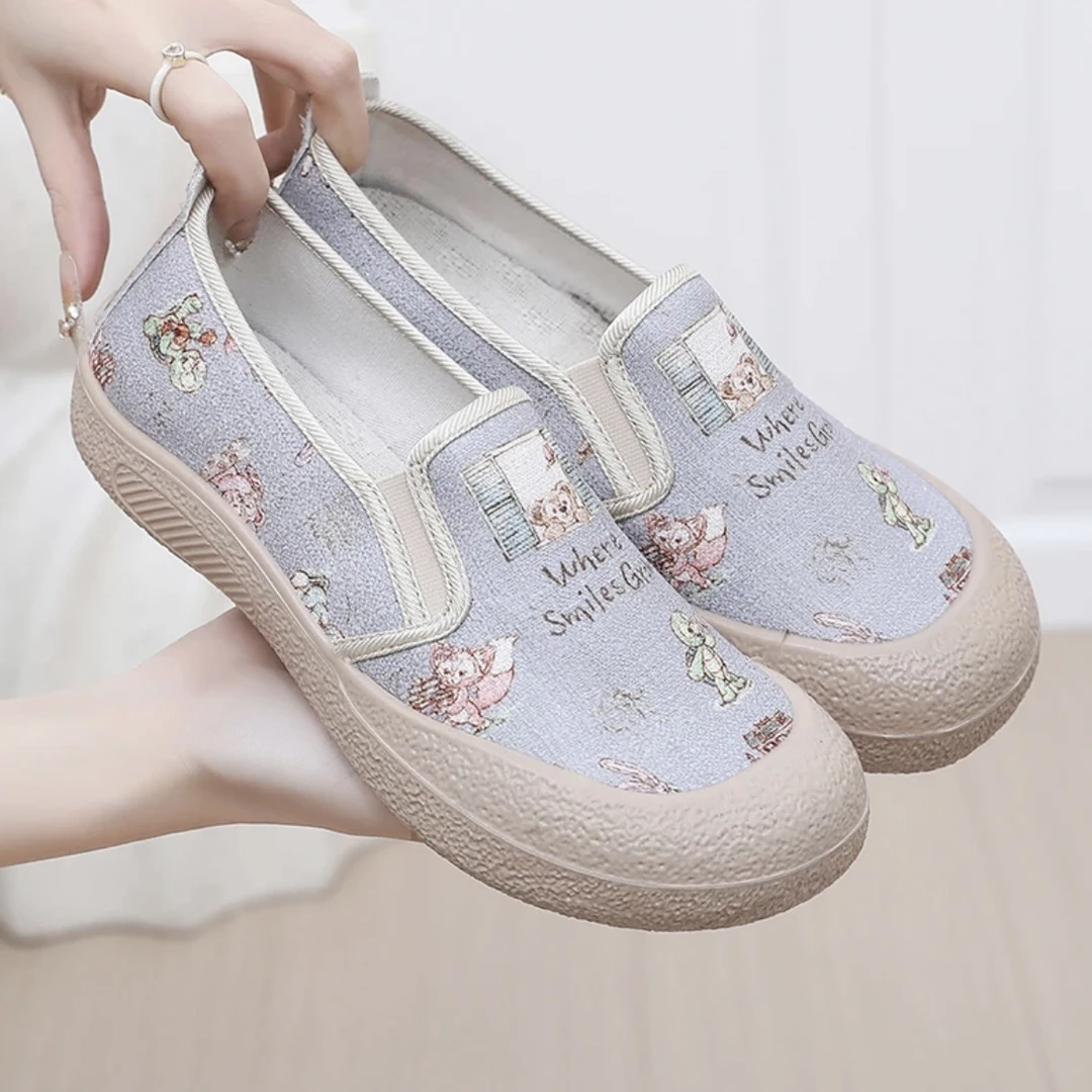 2025新款舒适老北京布鞋女单鞋平底耐磨休闲鞋一脚蹬懒人鞋女