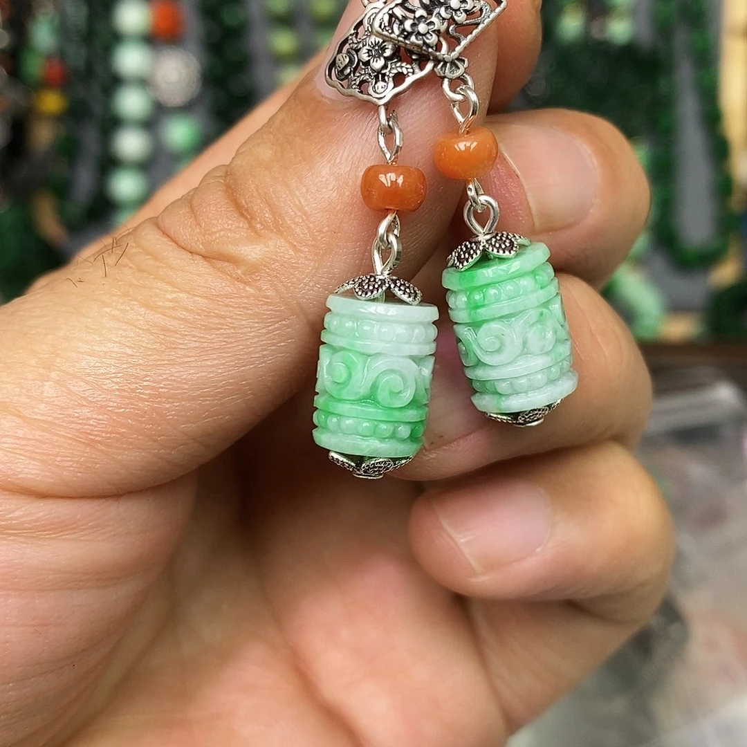 银S925镶嵌翡翠耳饰霖*瑞漂亮美眉