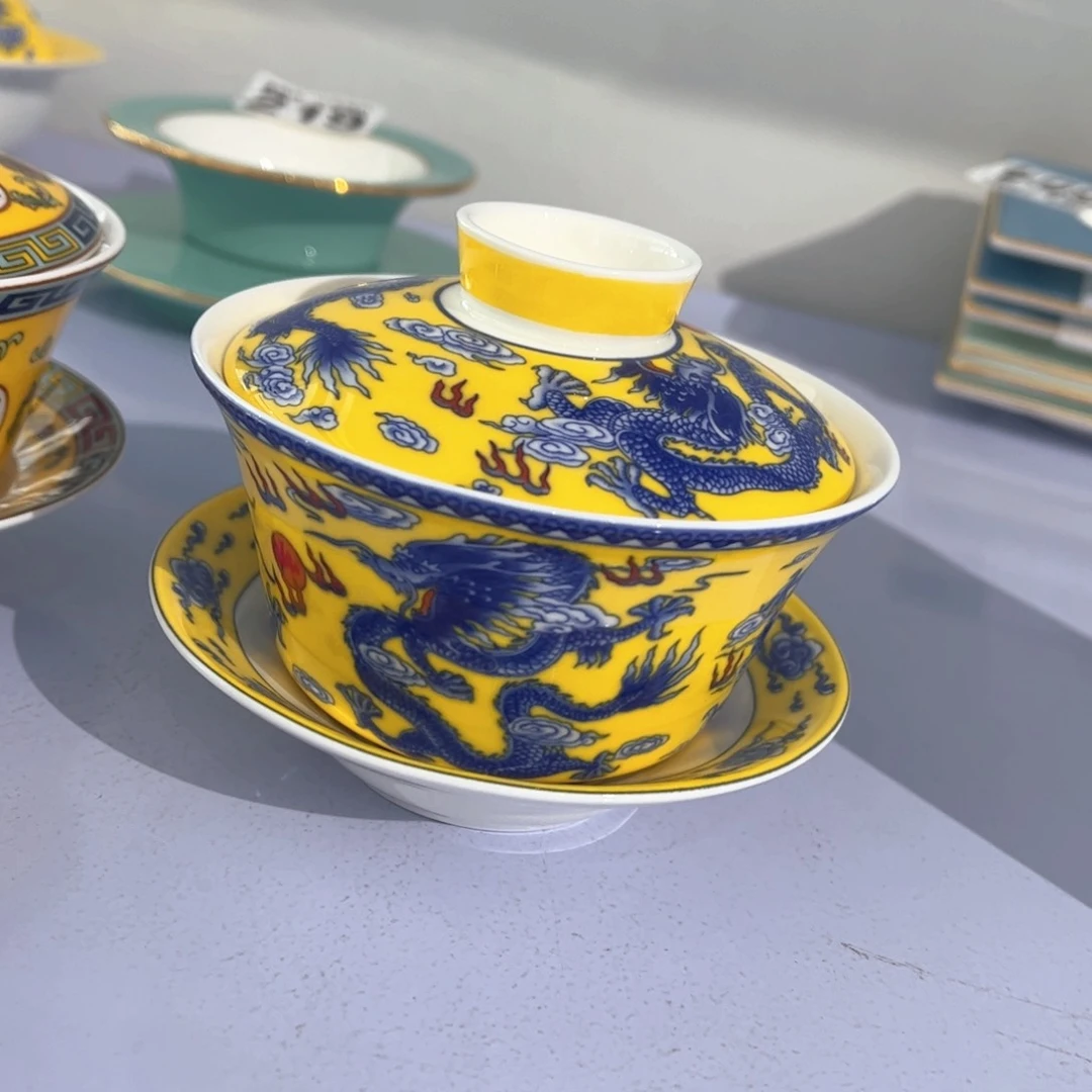 瓷片华夏龙盖碗全场微瑕孤品特价