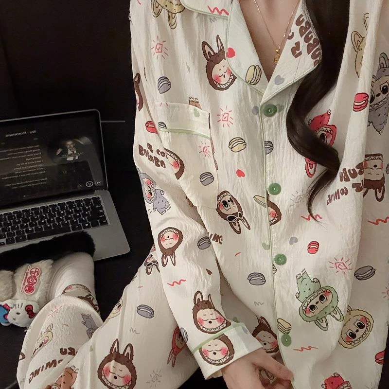 SUAM RUO拉布布可爱卡通睡衣女长袖长裤春秋季宽松女士家居服外穿