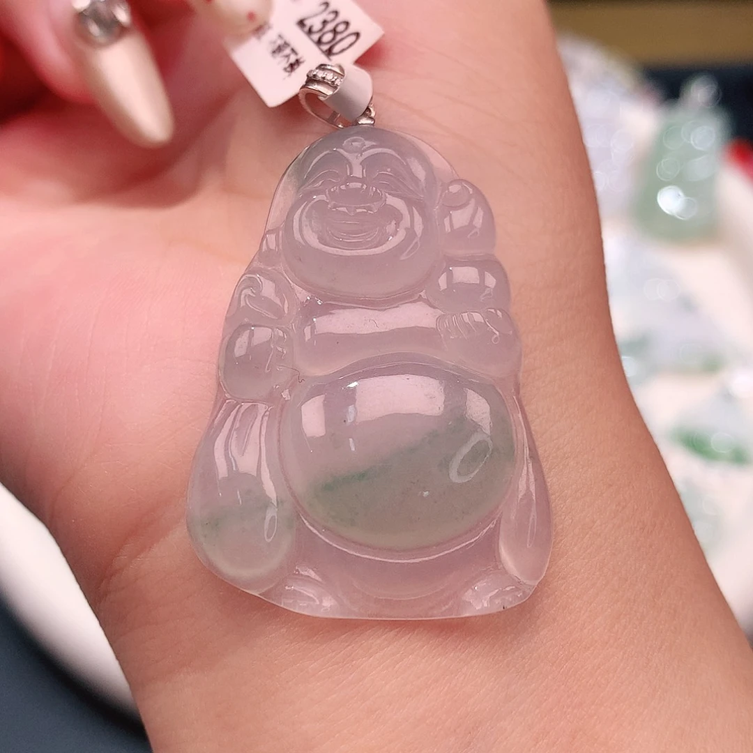 颈饰18K金镶嵌翡翠布袋佛